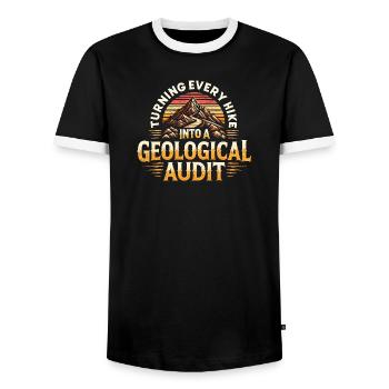 Hike as a rock check | Geology Humor - Men's Ringer Shirt - black/white - Front - AI Model Female 172 light (172cm) & AI Model Male 178 light (178cm)