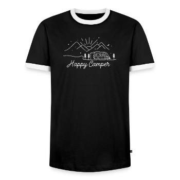 Camping Campfire Camper Outdoor Nature Mountains - Men's Ringer Shirt - black/white - Front - AI Model Female 172 light (172cm) & AI Model Male 178 light (178cm)