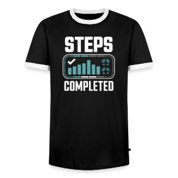 Steps Completed 10000 Schritte - Men's Ringer Shirt - black/white - Front - AI Model Female 172 light (172cm) & AI Model Male 178 light (178cm)