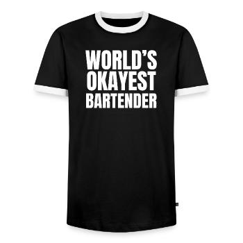World's Okayest Bartender - Funny Mixology - Men's Ringer Shirt - black/white - Front - AI Model Female 172 light (172cm) & AI Model Male 178 light (178cm)