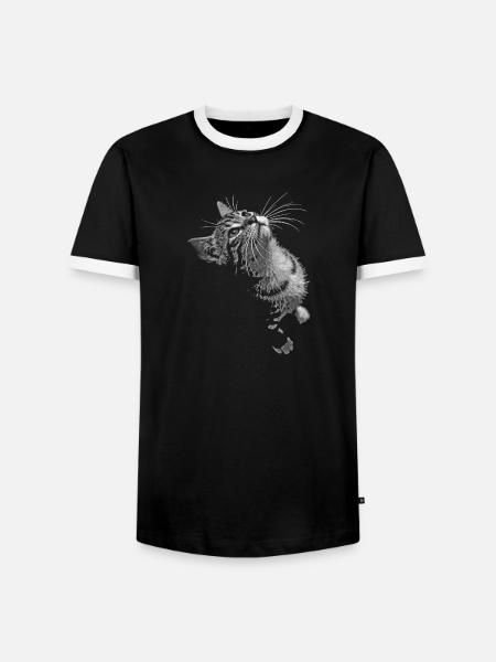 Graustufen Katzenschnurrer Blick - Männer Kontrast-T-Shirt - Schwarz/Weiß