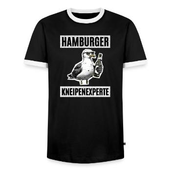 Expert en pubs de Hambourg - T-shirt contrasté Homme - noir/blanc - Devant - AI Model Female 172 light (172cm) & AI Model Male 178 light (178cm)