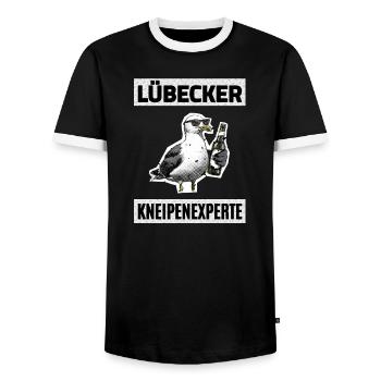 Lübecker Kneipen Experte - Männer Kontrast-T-Shirt - Schwarz/Weiß - Vorne - AI Model Female 172 light (172cm) & AI Model Male 178 light (178cm)