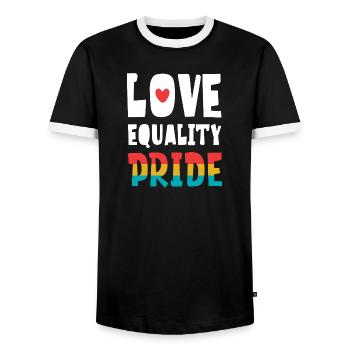 Mois de la Fierté LGBTQ - Amour. L’égalité. Fierté - T-shirt contrasté Homme - noir/blanc - Devant - AI Model Female 172 light (172cm) & AI Model Male 178 light (178cm)