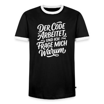 Coder arbeitet Spruch Humor Programmierer - Männer Kontrast-T-Shirt - Schwarz/Weiß - Vorne - AI Model Female 172 light (172cm) & AI Model Male 178 light (178cm)