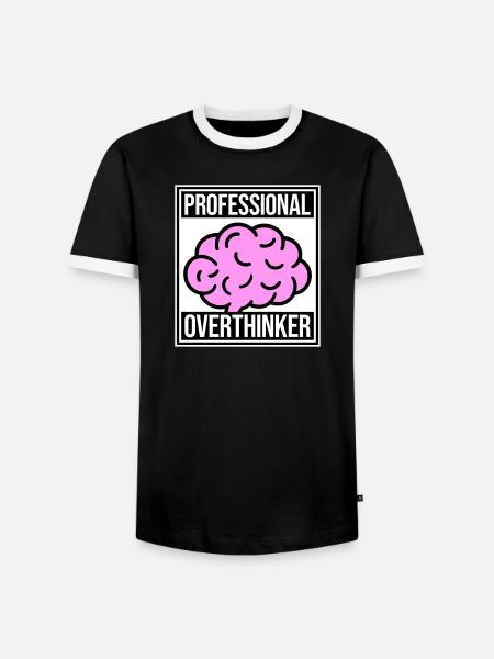 Professional Overthinker Funny Brooding Anxiety Logo - Men's Ringer Shirt - black/white