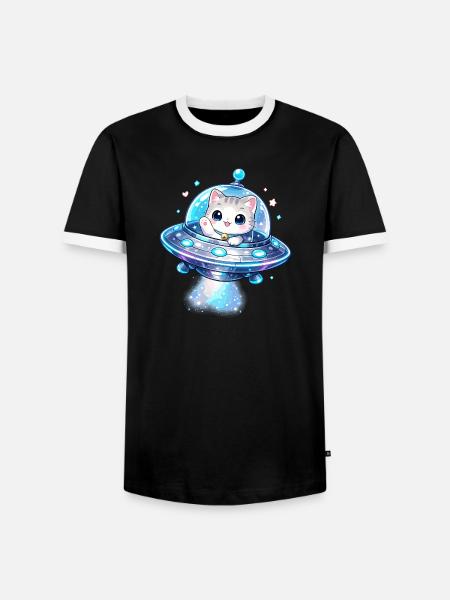 Kawaii Cats UFO Space Friend - Men's Ringer Shirt - black/white
