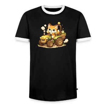 Renard sur le tracteur - T-shirt contrasté Homme - noir/blanc - Devant - AI Model Female 172 light (172cm) & AI Model Male 178 light (178cm)