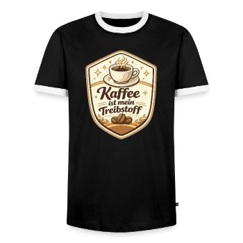 Kaffee ist mein Treibstoff Badge - Männer Kontrast-T-Shirt - Schwarz/Weiß - Vorne - AI Model Female 172 light (172cm) & AI Model Male 178 light (178cm)