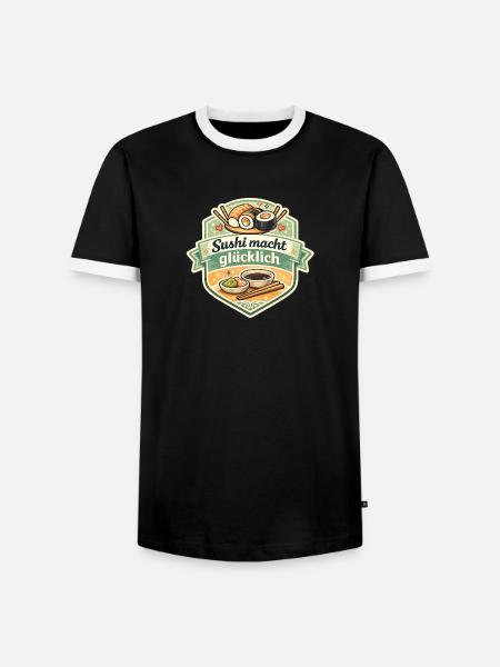 Sushi macht glücklich Sticker - Männer Kontrast-T-Shirt - Schwarz/Weiß