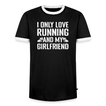 Marathon Runner I Only Love Running - Men's Ringer Shirt - black/white - Front - AI Model Female 172 light (172cm) & AI Model Male 178 light (178cm)