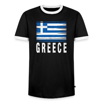 Pinselstrich Flagge Griechenland - Männer Kontrast-T-Shirt - Schwarz/Weiß - Vorne - AI Model Female 172 light (172cm) & AI Model Male 178 light (178cm)