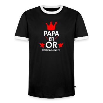 PAPA en OR Édition Limitée - T-shirt contrasté Homme - noir/blanc - Devant - AI Model Female 172 light (172cm) & AI Model Male 178 light (178cm)