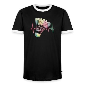 Badminton Heartbeat Colorful Shuttlecock Pulse For - Men's Ringer Shirt - black/white - Front - AI Model Female 172 light (172cm) & AI Model Male 178 light (178cm)