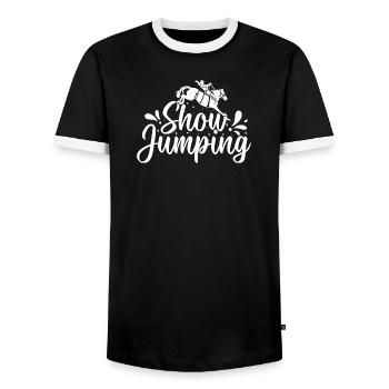 Hobby Horse Rider Show Jumping English Riding - Men's Ringer Shirt - black/white - Front - AI Model Female 172 light (172cm) & AI Model Male 178 light (178cm)