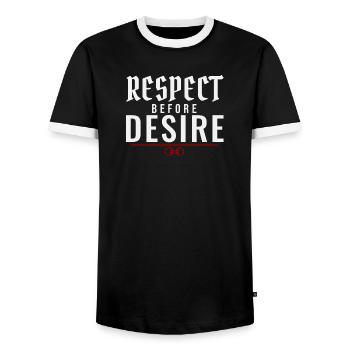 Respect Before Desire – Power Exchange Values - Men's Ringer Shirt - black/white - Front - AI Model Female 172 light (172cm) & AI Model Male 178 light (178cm)