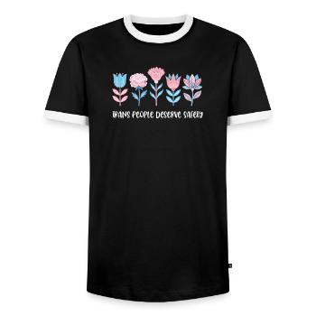 Pride Month LGBTQ - Trans People Deserve Safety - Men's Ringer Shirt - black/white - Front - AI Model Female 172 light (172cm) & AI Model Male 178 light (178cm)