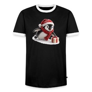 Weihnachts Pinguin - Männer Kontrast-T-Shirt - Schwarz/Weiß - Vorne - AI Model Female 172 light (172cm) & AI Model Male 178 light (178cm)
