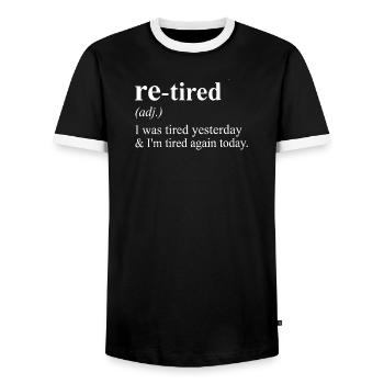 re-tired pension - Men's Ringer Shirt - black/white - Front - AI Model Female 172 light (172cm) & AI Model Male 178 light (178cm)