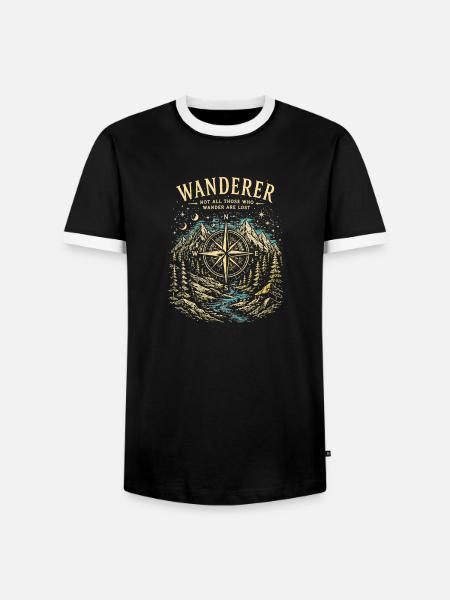 Wanderer Compass Hiking Adventure - Men's Ringer Shirt - black/white