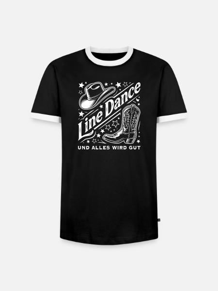 Line Dance Western Hut Stiefel Sterne - Männer Kontrast-T-Shirt - Schwarz/Weiß