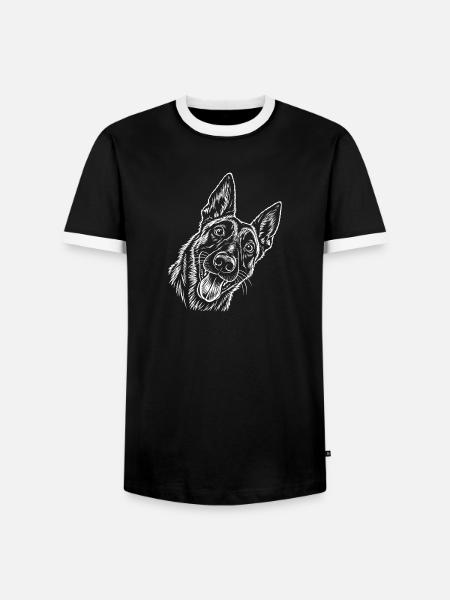 Linienkunst Hundekopf Malinois - Männer Kontrast-T-Shirt - Schwarz/Weiß