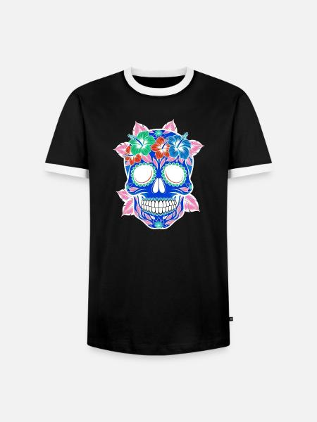 Halloween Sugar Skull pastell - Männer Kontrast-T-Shirt - Schwarz/Weiß