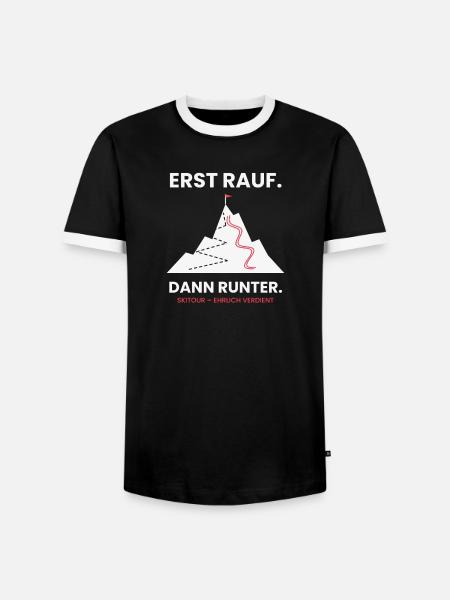 Erst rauf, dann runter | Skitour - Männer Kontrast-T-Shirt - Schwarz/Weiß