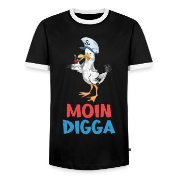 Moin Digga Nordsee Ostsee Norddeutschland Strand - Männer Kontrast-T-Shirt - Schwarz/Weiß - Vorne - AI Model Female 172 light (172cm) & AI Model Male 178 light (178cm)