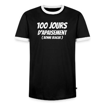 politique, homme politique, Macron - T-shirt contrasté Homme - noir/blanc - Devant - AI Model Female 172 light (172cm) & AI Model Male 178 light (178cm)