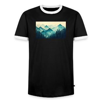 Wald Berge - Männer Kontrast-T-Shirt - Schwarz/Weiß - Vorne - AI Model Female 172 light (172cm) & AI Model Male 178 light (178cm)