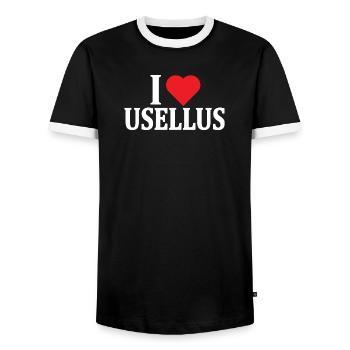 t-shirt I love Usellus t-shirt Sardinia - Men's Ringer Shirt - black/white - Front - AI Model Female 172 light (172cm) & AI Model Male 178 light (178cm)