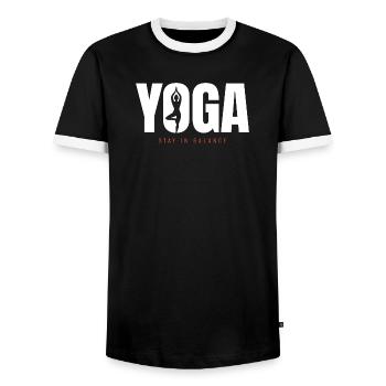 Yoga Équilibre – Motivation pour rester en équilibre - T-shirt contrasté Homme - noir/blanc - Devant - AI Model Female 172 light (172cm) & AI Model Male 178 light (178cm)