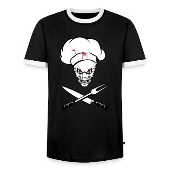 cuire cuisson drôle couteau fourchette d'horreur - T-shirt contrasté Homme - noir/blanc - Devant - AI Model Female 172 light (172cm) & AI Model Male 178 light (178cm)