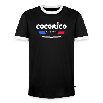 Cocorico Original – Design Français - T-shirt contrasté Homme - noir/blanc - Devant - AI Model Female 172 light (172cm) & AI Model Male 178 light (178cm)