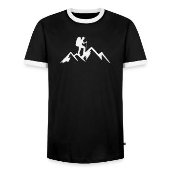Hiking Alps Mountains Outdoor Hike Hiking - Men's Ringer Shirt - black/white - Front - AI Model Female 172 light (172cm) & AI Model Male 178 light (178cm)