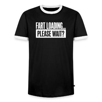 Fart Loading Please Wait Fart Funny - Men's Ringer Shirt - black/white - Front - AI Model Female 172 light (172cm) & AI Model Male 178 light (178cm)