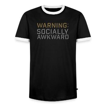 Warning Socially Awkward Funny Social Clumsy - Men's Ringer Shirt - black/white - Front - AI Model Female 172 light (172cm) & AI Model Male 178 light (178cm)