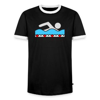 Nageur, Pictogramme, Nage libre, Vague, Piscine, Sport - T-shirt contrasté Homme - noir/blanc - Devant - AI Model Female 172 light (172cm) & AI Model Male 178 light (178cm)
