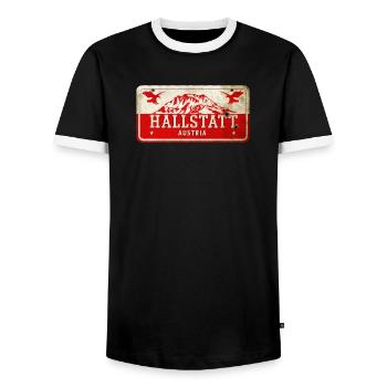 Hallstatt Austrian vintage sign - Men's Ringer Shirt - black/white - Front - AI Model Female 172 light (172cm) & AI Model Male 178 light (178cm)