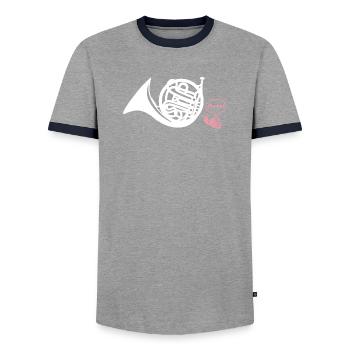 Waldhorn Hornist - Männer Kontrast-T-Shirt - Grau/Navy  - Vorne - AI Model Female 172 light (172cm) & AI Model Male 178 light (178cm)