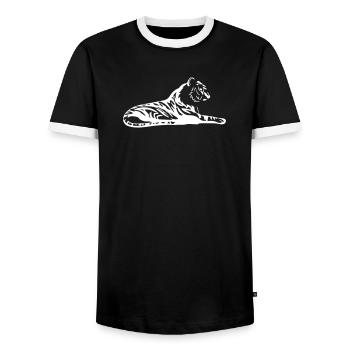 Elegant tiger with tribal design - Men's Ringer Shirt - black/white - Front - AI Model Female 172 light (172cm) & AI Model Male 178 light (178cm)