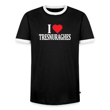 t-shirt I love Tresnuraghes t-shirt Sardinia - Men's Ringer Shirt - black/white - Front - AI Model Female 172 light (172cm) & AI Model Male 178 light (178cm)
