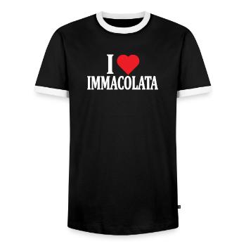 t-shirt J’aime Immacolata idée cadeau t-shirt - T-shirt contrasté Homme - noir/blanc - Devant - AI Model Female 172 light (172cm) & AI Model Male 178 light (178cm)