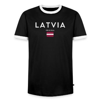 Drapeau letton, fierté lettone - T-shirt contrasté Homme - noir/blanc - Devant - AI Model Female 172 light (172cm) & AI Model Male 178 light (178cm)