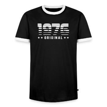 1976 Design rétro original | Anniversaire - T-shirt contrasté Homme - noir/blanc - Devant - AI Model Female 172 light (172cm) & AI Model Male 178 light (178cm)