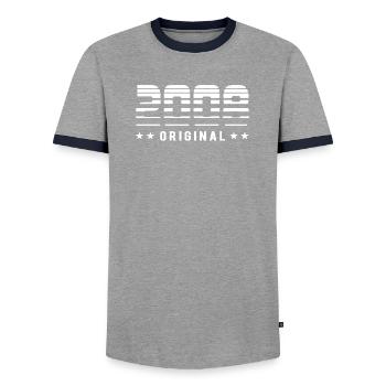 2008 Original Retrodesign | Birthday - Men's Ringer Shirt - grey/navy  - Front - AI Model Female 172 light (172cm) & AI Model Male 178 light (178cm)