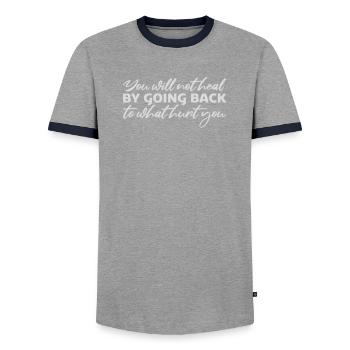 You Will Not Heal Healing Pain Let Go New - Men's Ringer Shirt - grey/navy  - Front - AI Model Female 172 light (172cm) & AI Model Male 178 light (178cm)