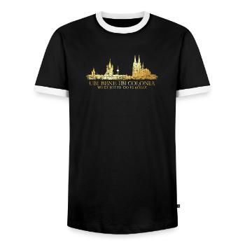 Kölner Skyline mit römischem Köln Spruch Ubi Bene - Männer Kontrast-T-Shirt - Schwarz/Weiß - Vorne - AI Model Female 172 light (172cm) & AI Model Male 178 light (178cm)