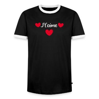 Valentines Red Heart, Valentine's Day - Men's Ringer Shirt - black/white - Front - AI Model Female 172 light (172cm) & AI Model Male 178 light (178cm)